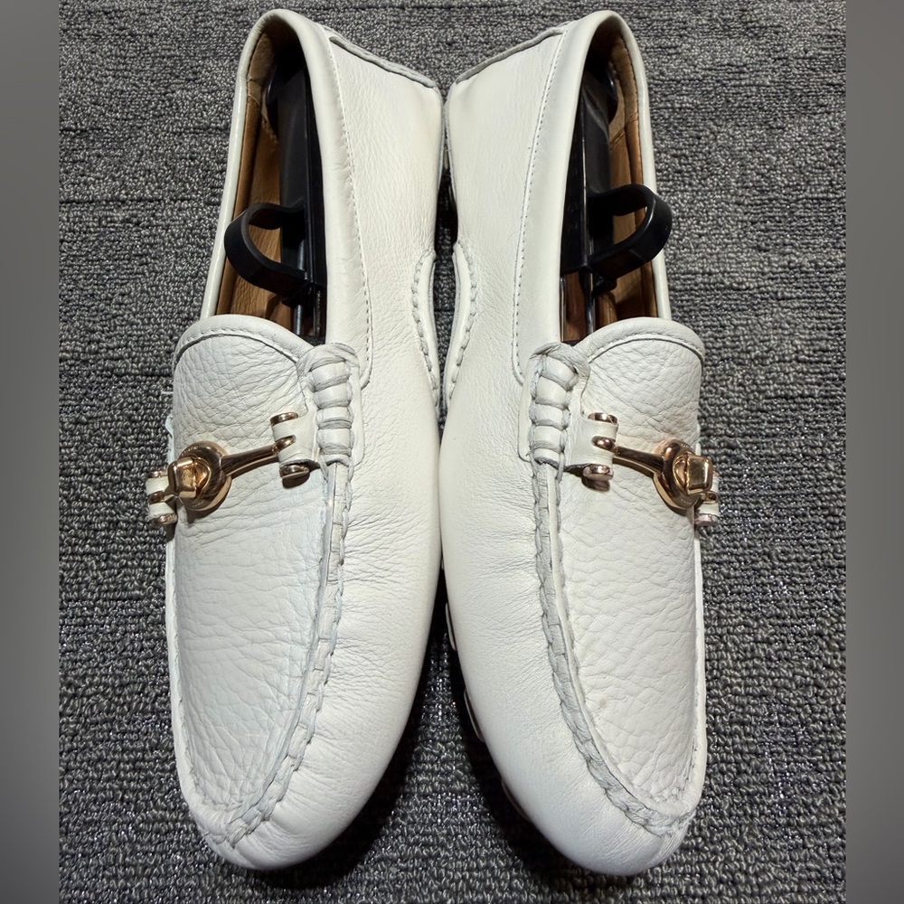 $150 Coach Arlene Turnlock White Leather Driving Loafer Moccasin Gold Bit 9